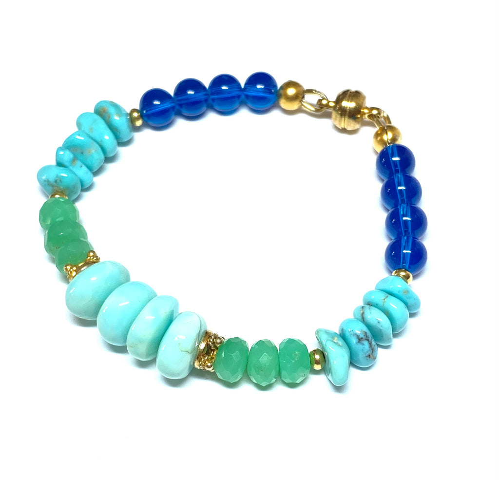 Turquoise Gemstone Bracelet, Chrysoprase Blue Opal Magnetic Clasp Bracelet - Doolittle