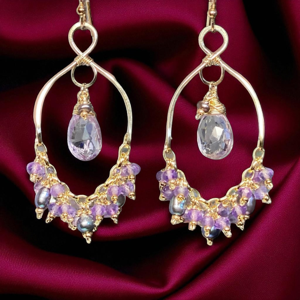 Lavender Gemstone Chandelier Dangle Earrings 14kt Gold Fill