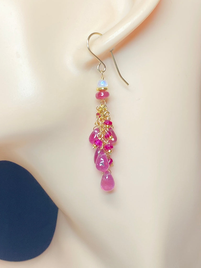 Pink Sapphire and Ruby Tassel Earrings, Gold Fill - Doolittle