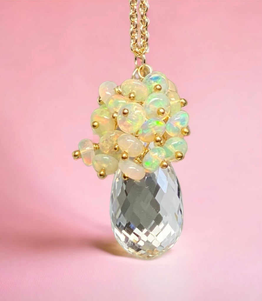 Clear Crystal Quartz Opal Cluster Pendant Necklace - Doolittle