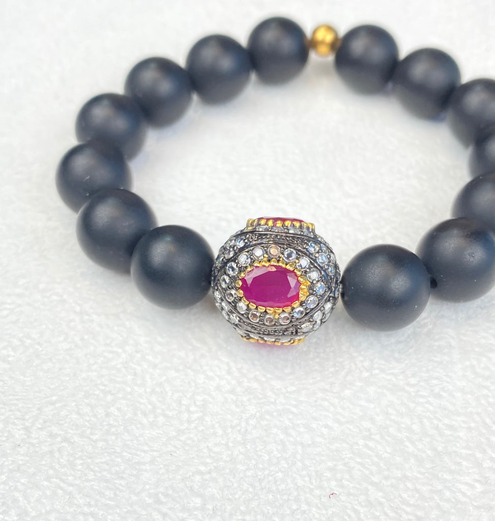 Ruby and Black Onyx Stretch Layering Bracelet - Doolittle