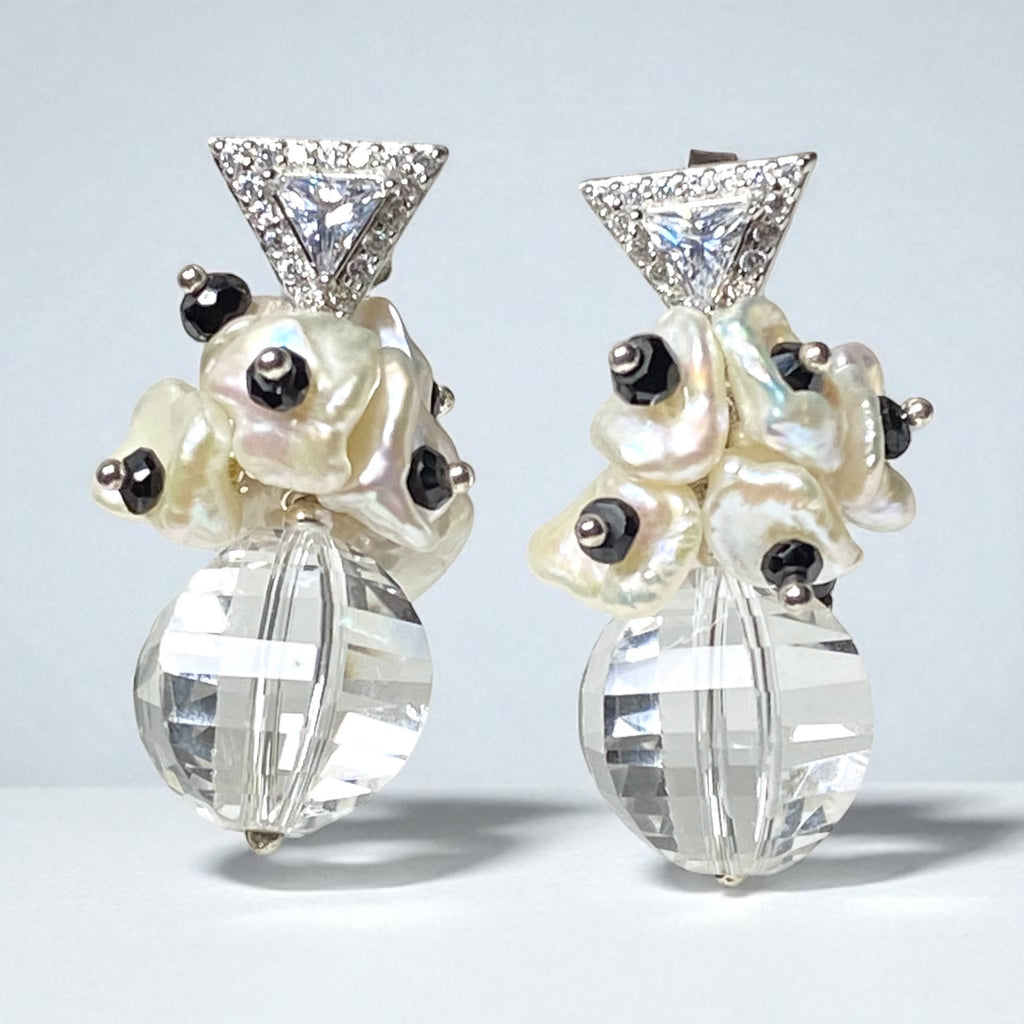 Clear Crystal Quartz Wedding Earrings Sterling Silver Black Spinel Post Earrings