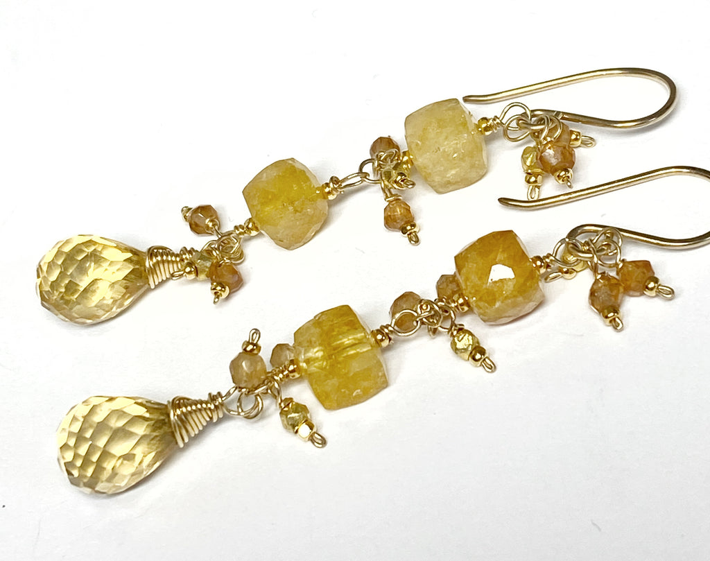 Long Citrine Dangle Earrings Gold Fill or Sterling Silver