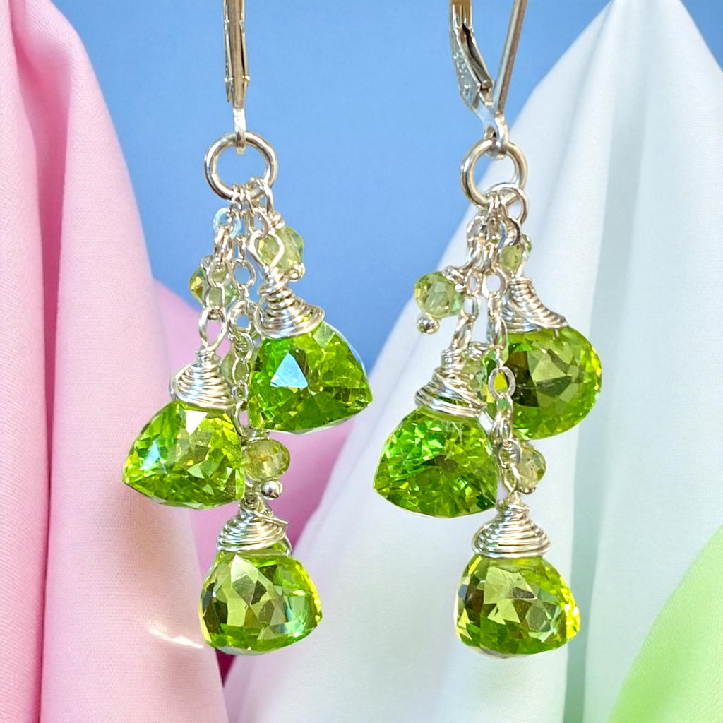 Peridot and Quartz Dangle Earrings Sterling Silver