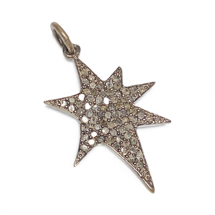 RESERVED for Mee - Pave Diamond Star Pendant, Oxidized Sterling Silver