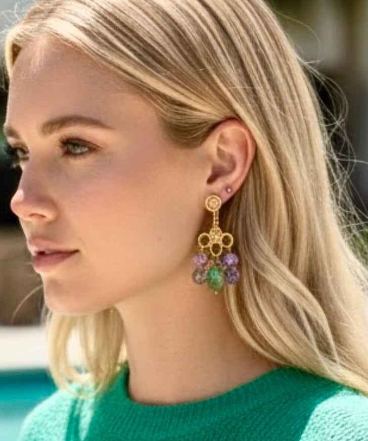 Green Blue Chandelier Earrings with Green Topaz