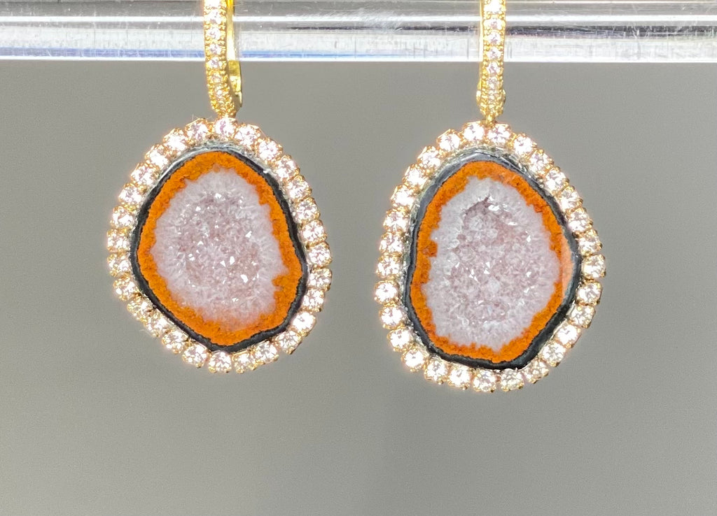 Grey Russet Tabasco Geode Druzy Earrings Diamond Style Dangle Earrings