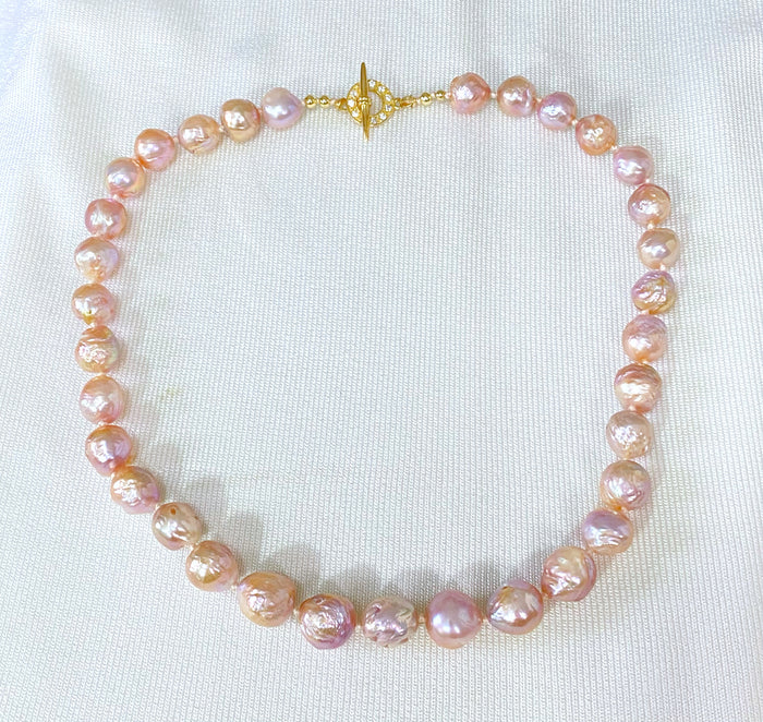 Blush Pink Metallic Edison Pearl Silk Knotted Necklace