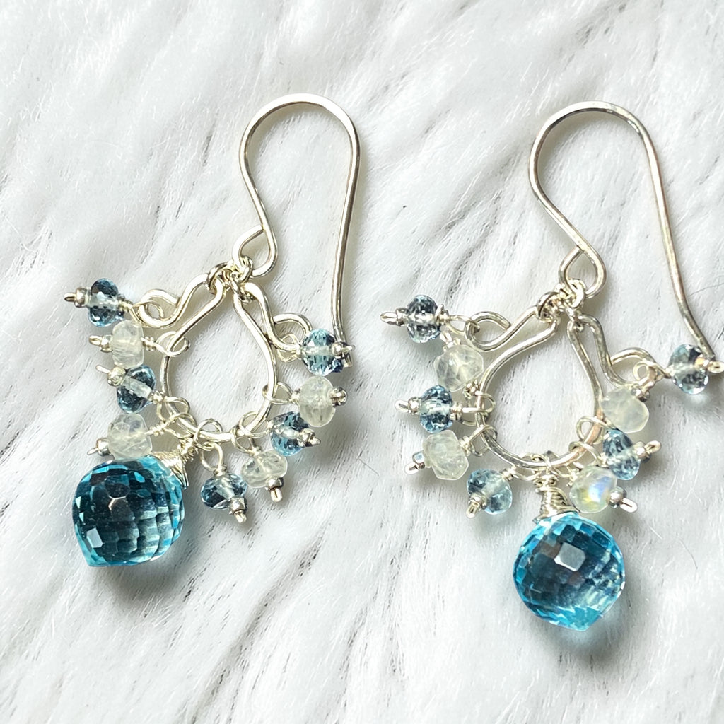 Blue Topaz and Moonstone Chandelier Earrings Sterling Silver - Doolittle