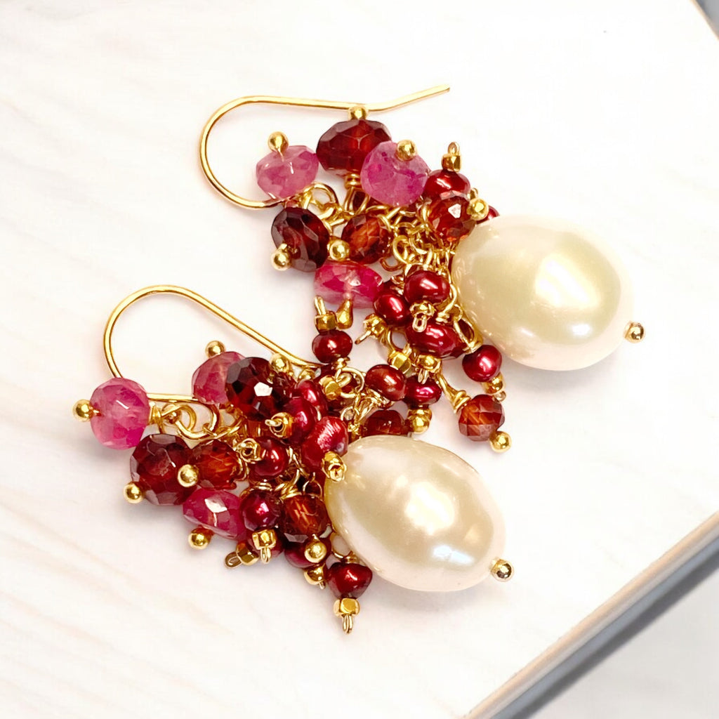 Red, White, Sapphire, Opal and Pearl Earrings 2