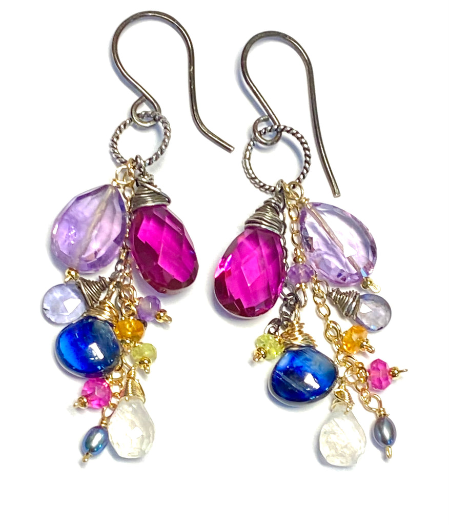 Blue Violet Gemstone Dangle Earrings, Mixed Metals 2