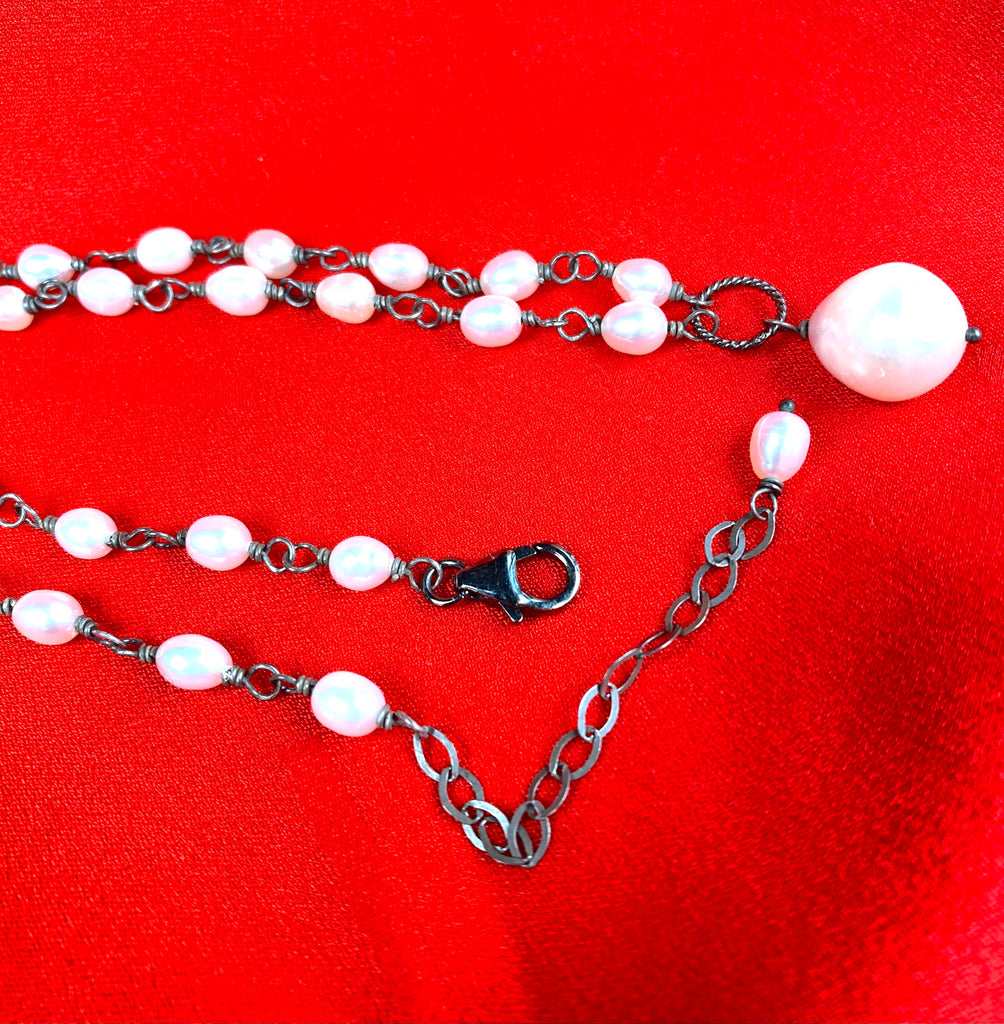 Baroque Pearl Pendant Necklace in Oxidized Sterling Silver