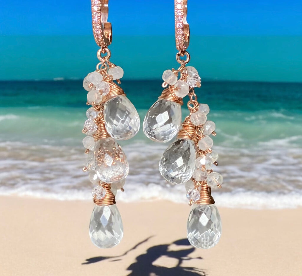 Crystal Quartz Rose Gold Bridal Wedding Earrings