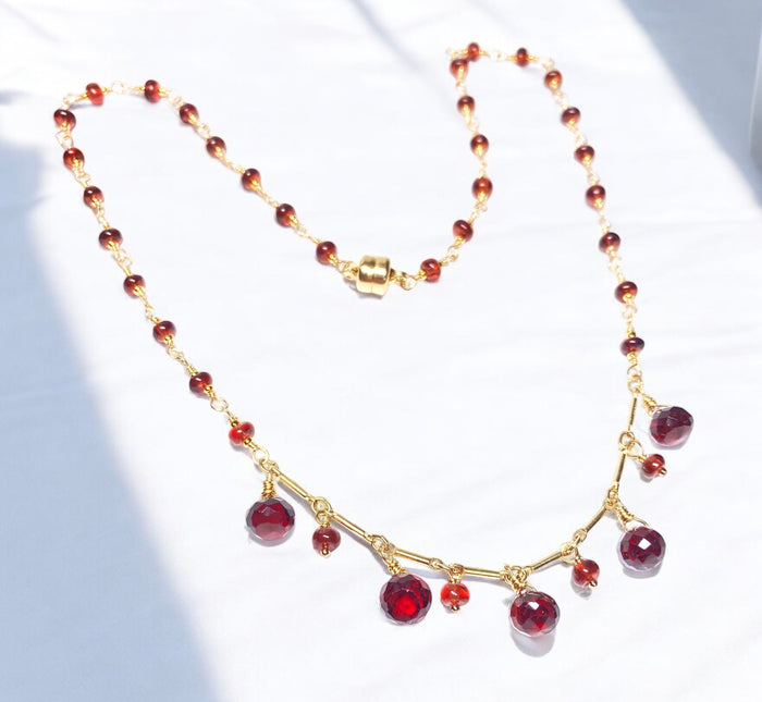 Red Garnet Gold Fill Dangle Necklace