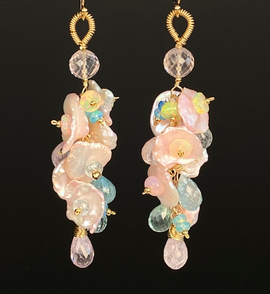 Aquamarine, Opal & Keishi Pearl Dangle Earrings 14kt Gold Fill - Doolittle