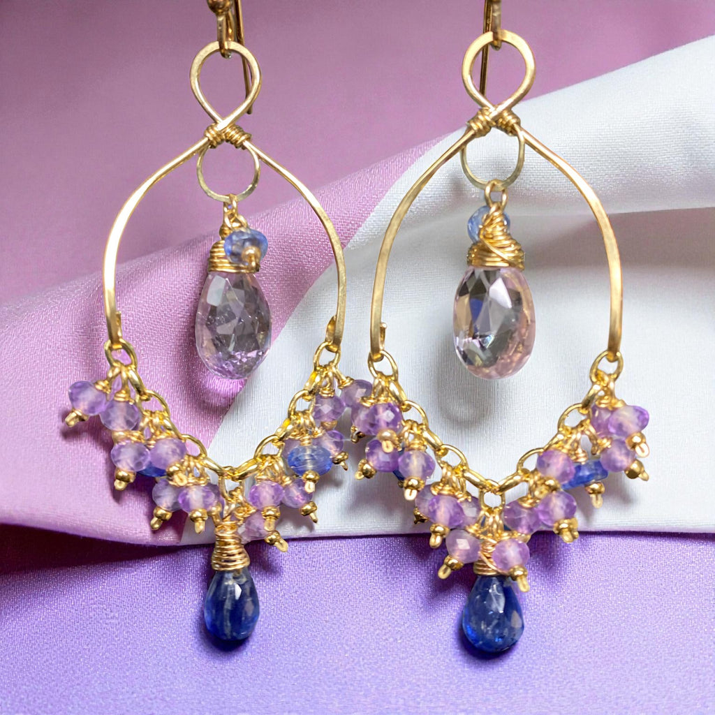 Lavender and Blue Gemstone Chandelier Dangle Earrings 14kt Gold Fill
