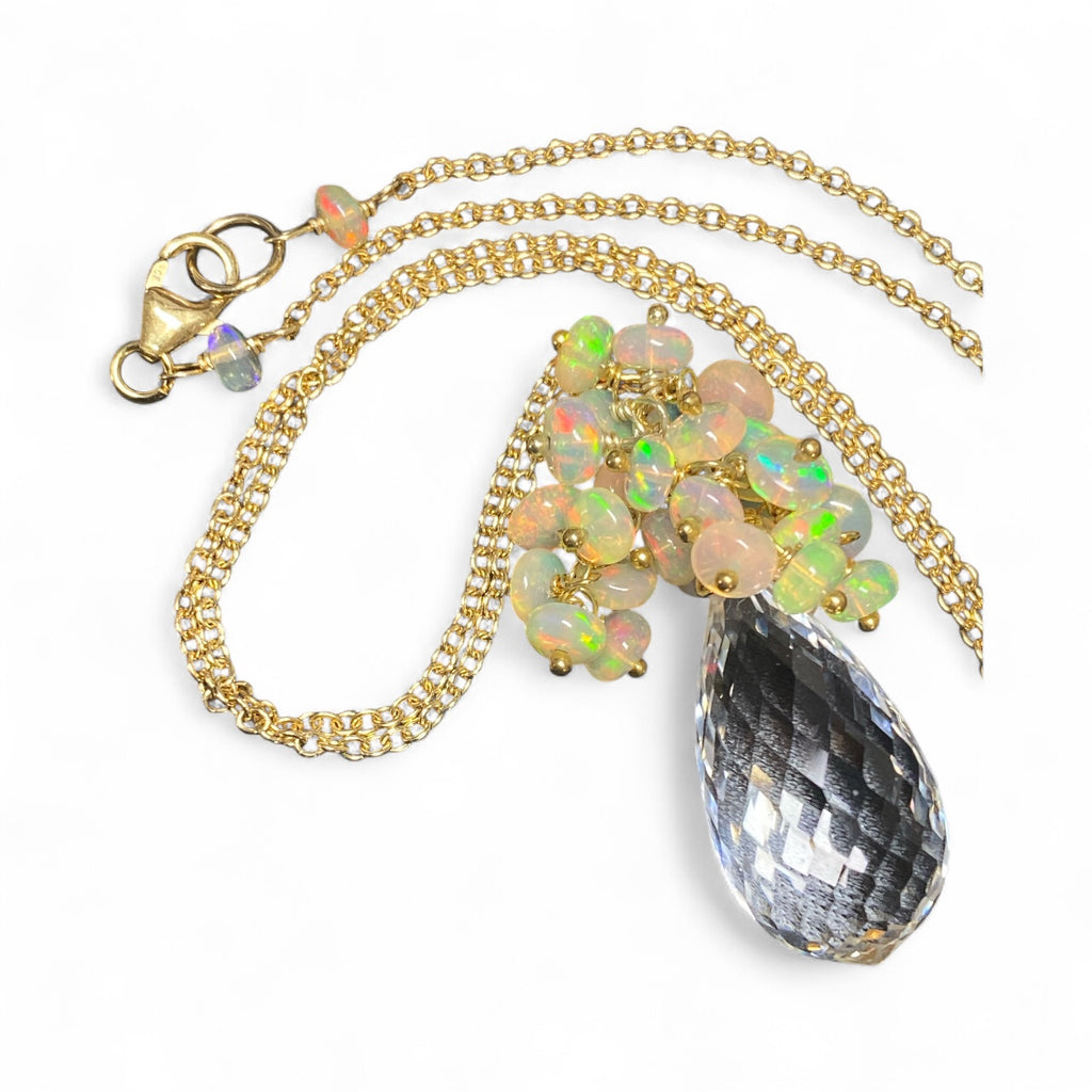 Clear Crystal Quartz Opal Cluster Pendant Necklace