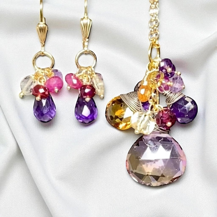 Ametrine Pendant Necklace Set and Amethyst Dangle Earrings - Doolittle