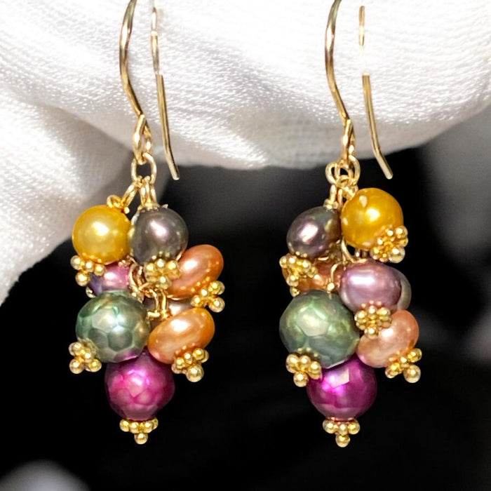 Multi-color and Laser Faceted Pearl Dangle Earrings Gold - Doolittle