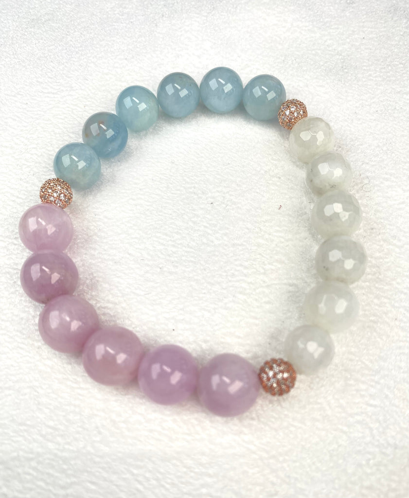 Aquamarine, Kunzite, Moonstone Stacking Stretch Bracelet - Doolittle