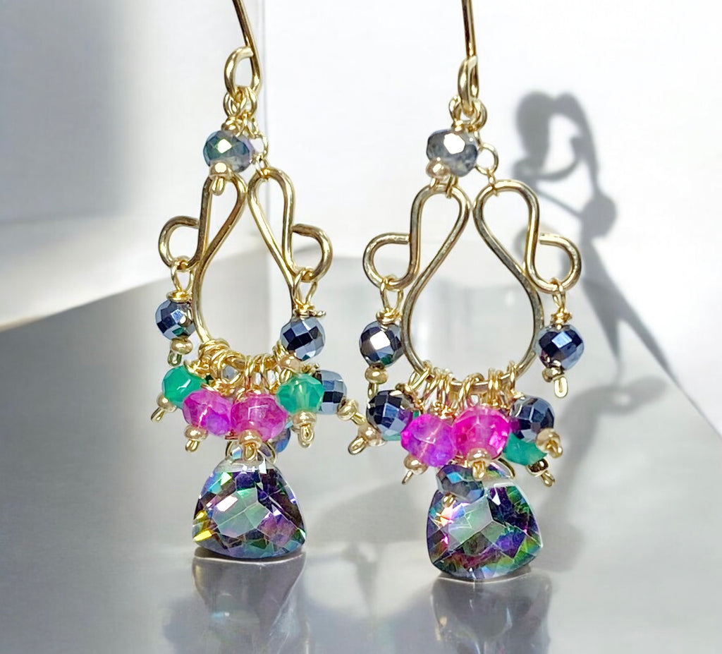 Mystic Topaz Chandelier Earrings Gold Fill and Rose Gold Fill