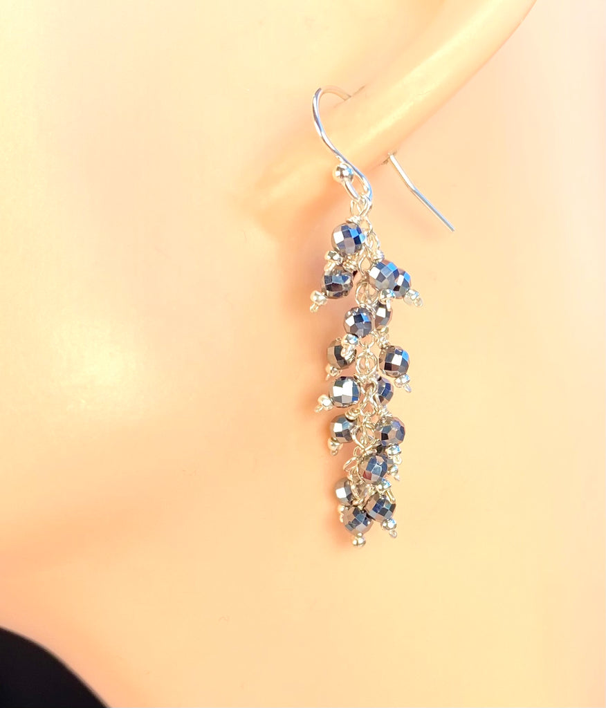 Sparkly Black Terahertz Cluster Earrings in Sterling Silver