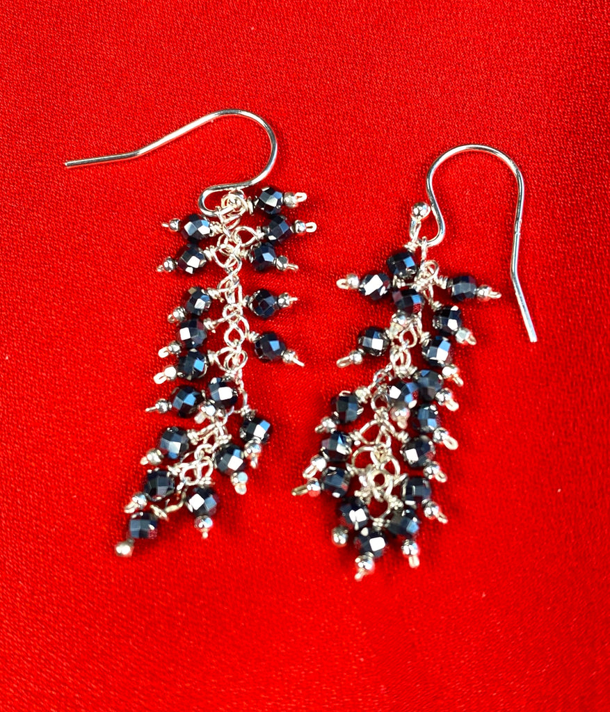 Sparkly Black Terahertz Cluster Earrings in Sterling Silver
