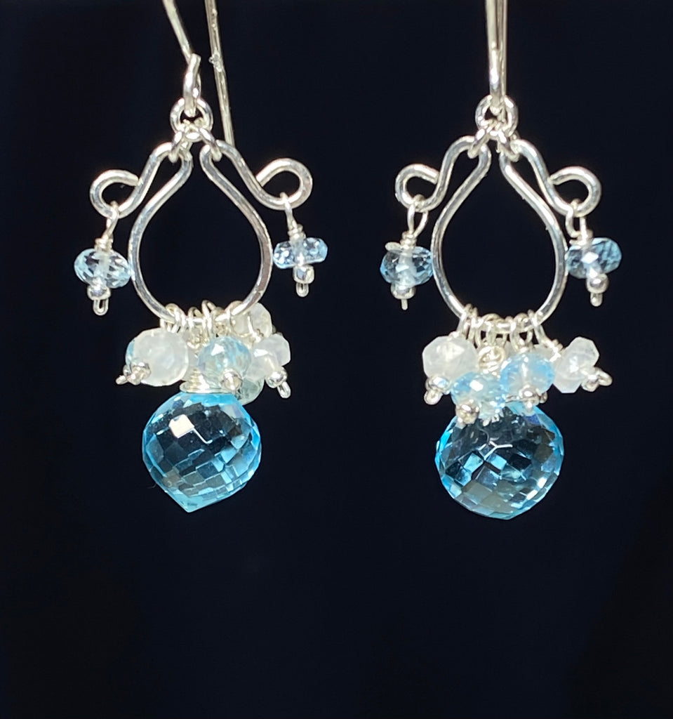 Blue Topaz and Moonstone Chandelier Earrings Sterling Silver - Doolittle