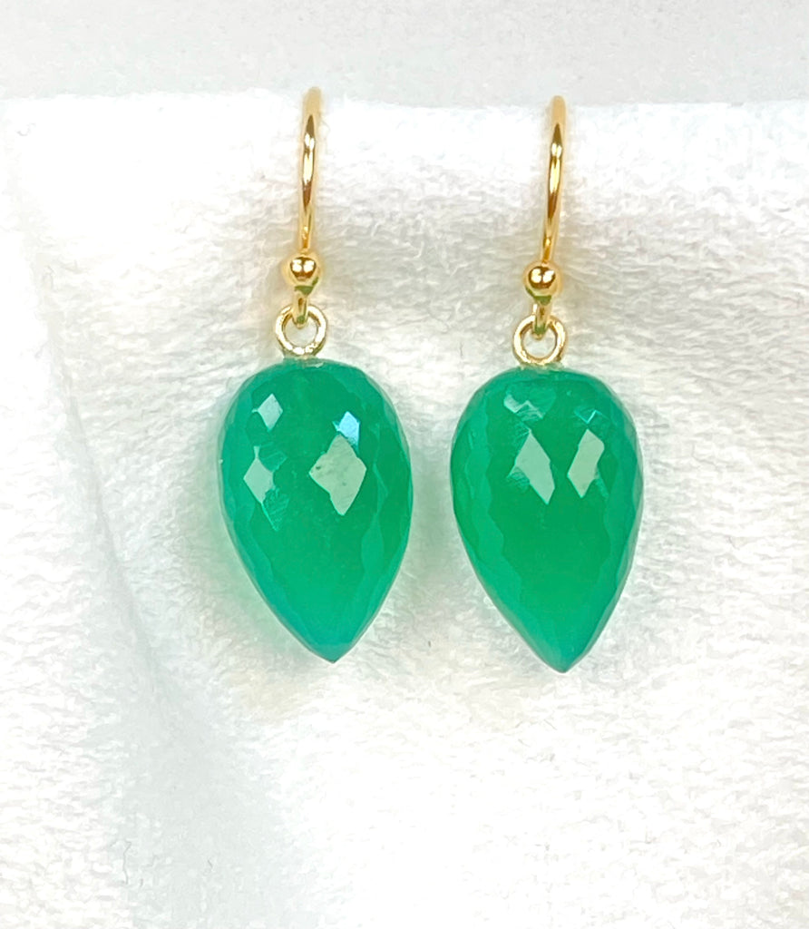 Green Onyx Flat Briolette Long Drop Earrings 14k Gold Fill