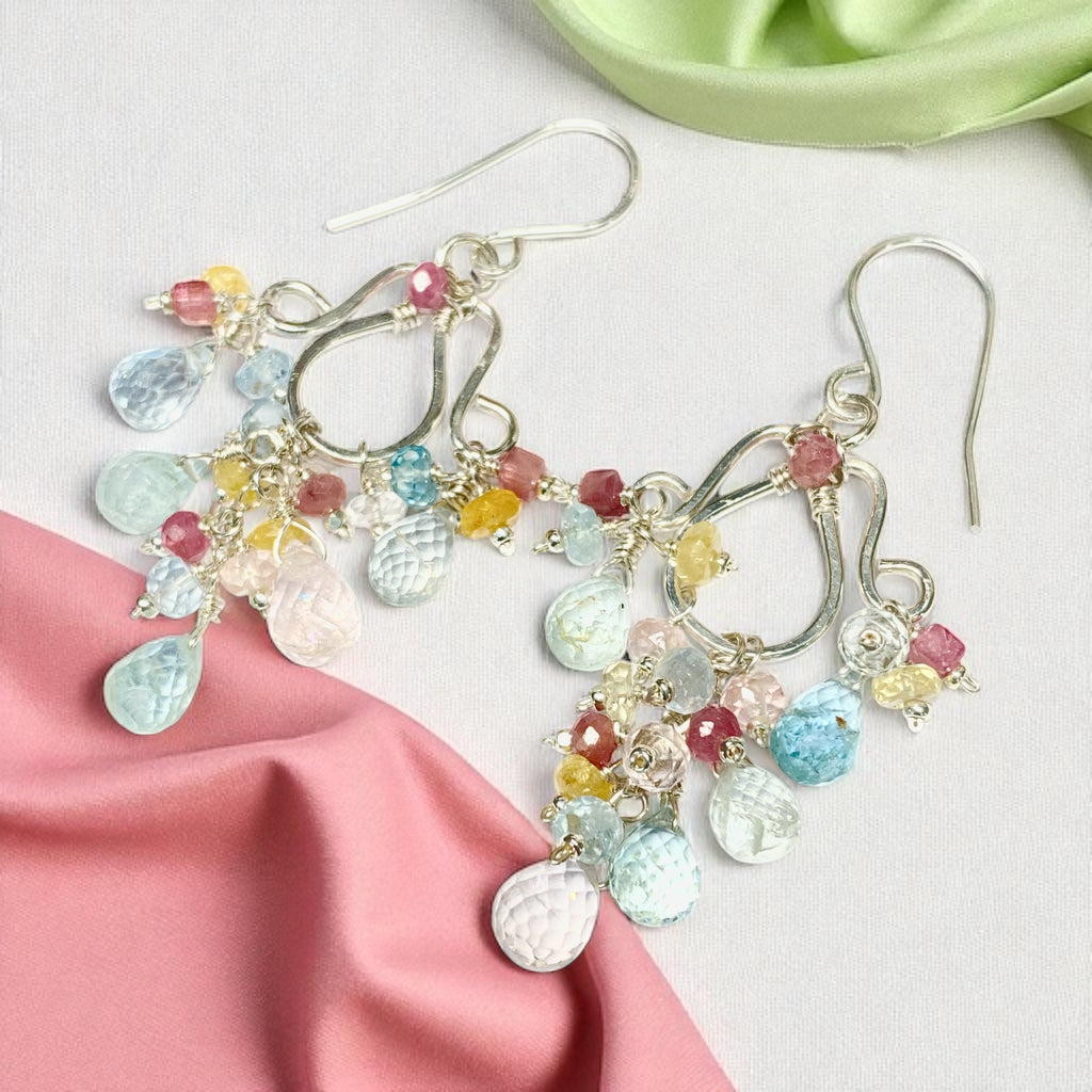 Dangle Gemstone Chandelier Earrings with Aquamarine in Sterling Silver