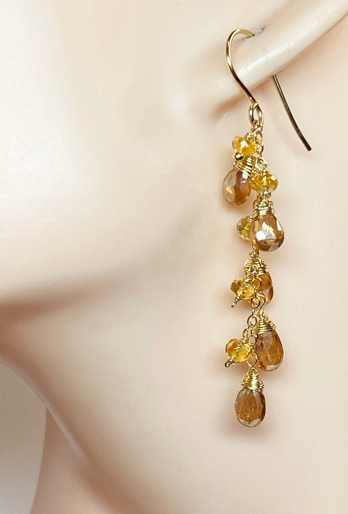 Golden Topaz and Citrine Dangle Earrings Gold Fill