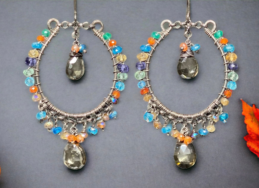 Statement Multi Gemstone Hoop Earrings