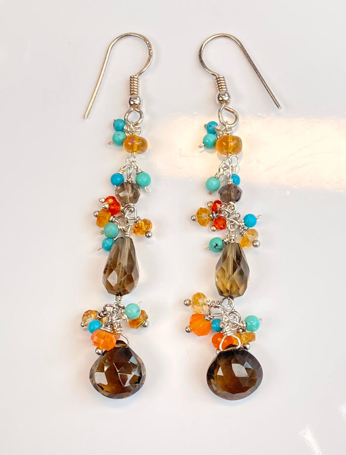 Smokey Quartz Dangle Earrings Sterling Silver, Boho Style - Doolittle