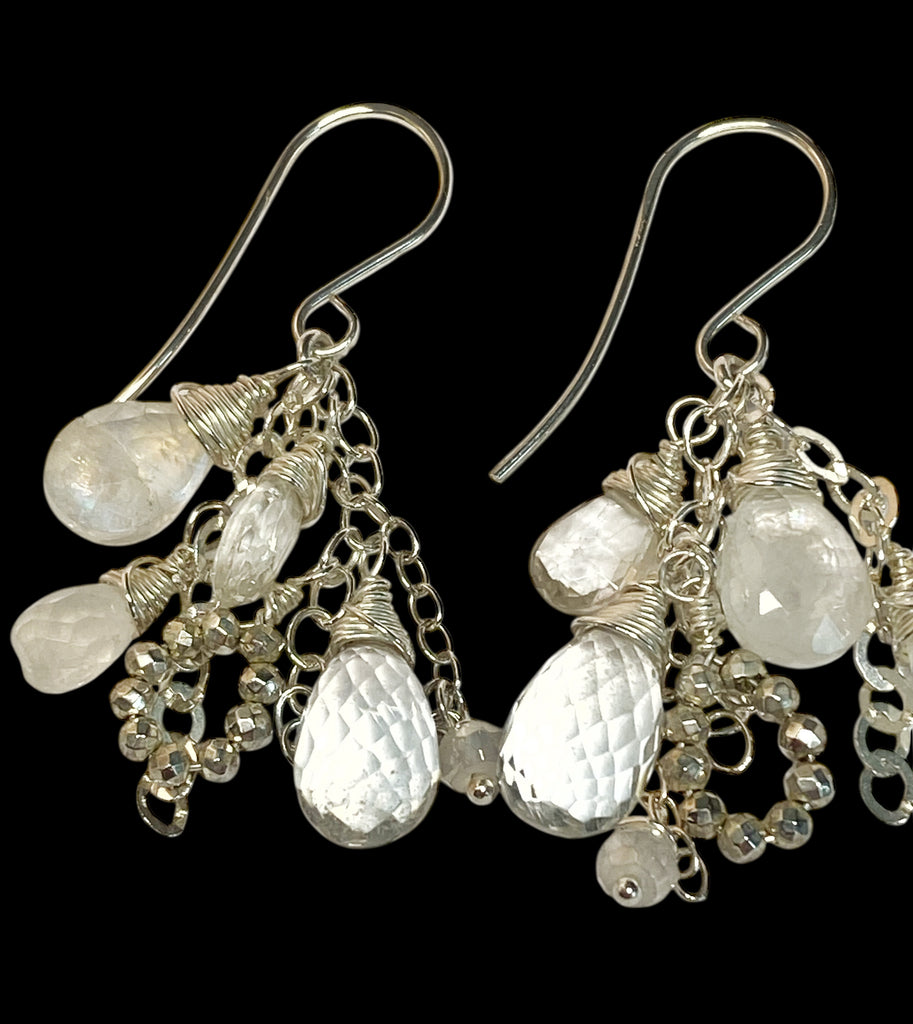 Crystal Quartz Dangle Earrings Sterling Silver Moonstone