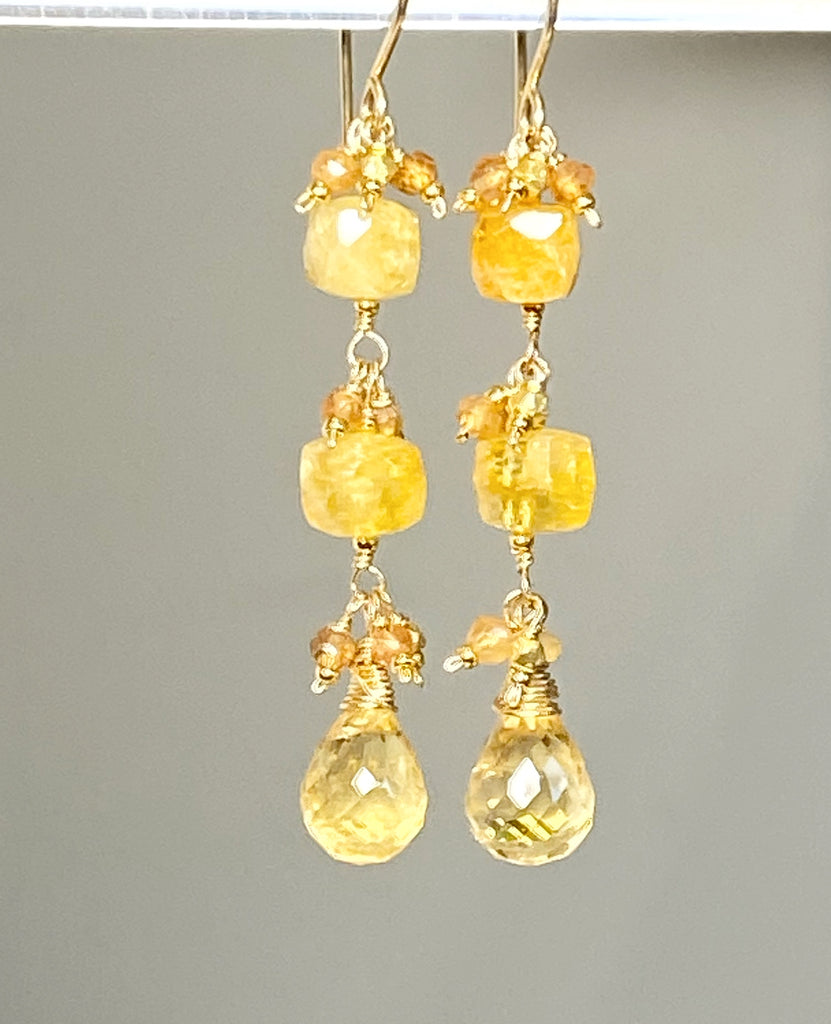 Long Citrine Dangle Earrings Gold Fill or Sterling Silver