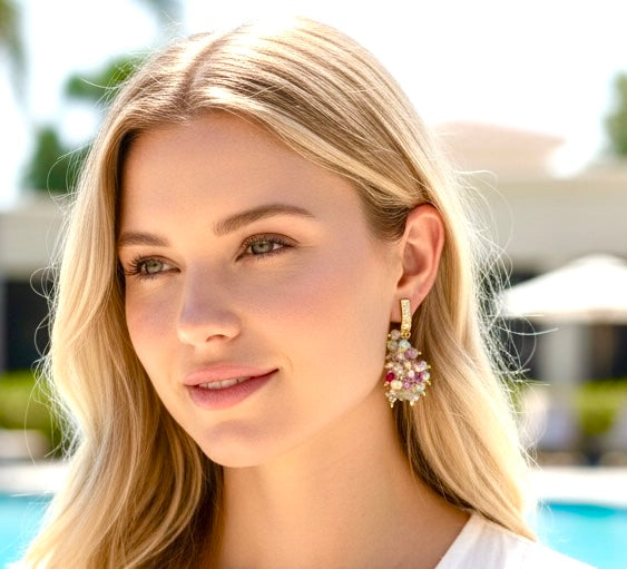 Pink Edison Pearl Opal Tourmaline Cluster Wedding Earrings Gold Fill - Bridal Jewelry - Doolittle