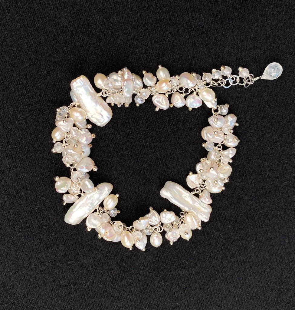 Keishi Pearl Bridal Bracelet Sterling Silver Mystic Crystal Pearl Cluster - Doolittle