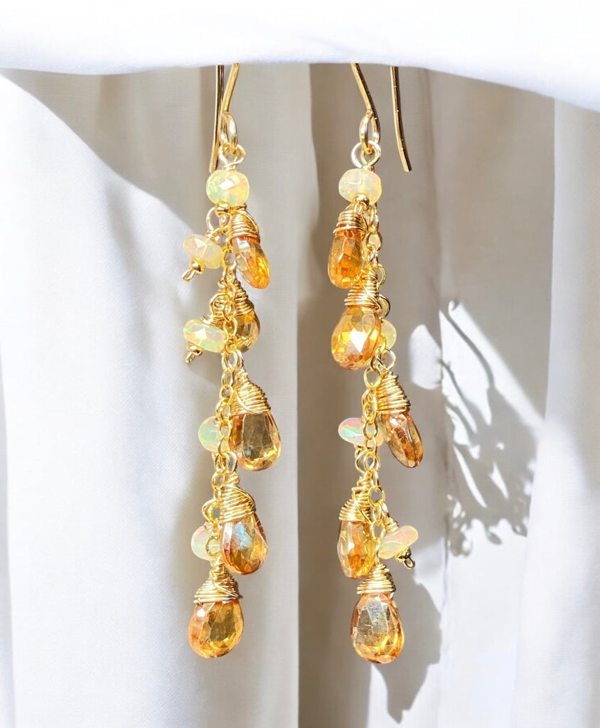 Golden Topaz and Ethiopian Opal Dangle Earrings Gold Fill 2