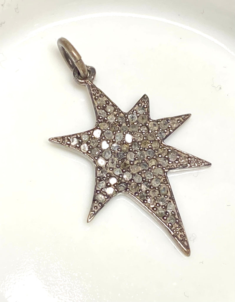 RESERVED for Mee - Pave Diamond Star Pendant, Oxidized Sterling Silver