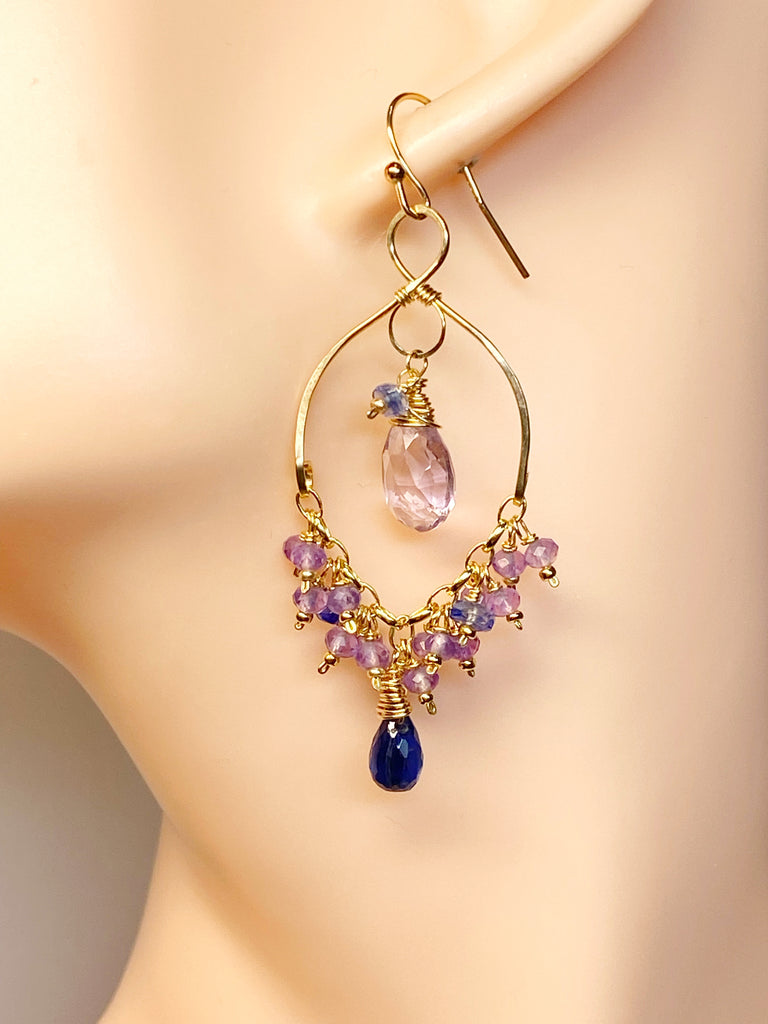 Lavender and Blue Gemstone Chandelier Dangle Earrings 14kt Gold Fill