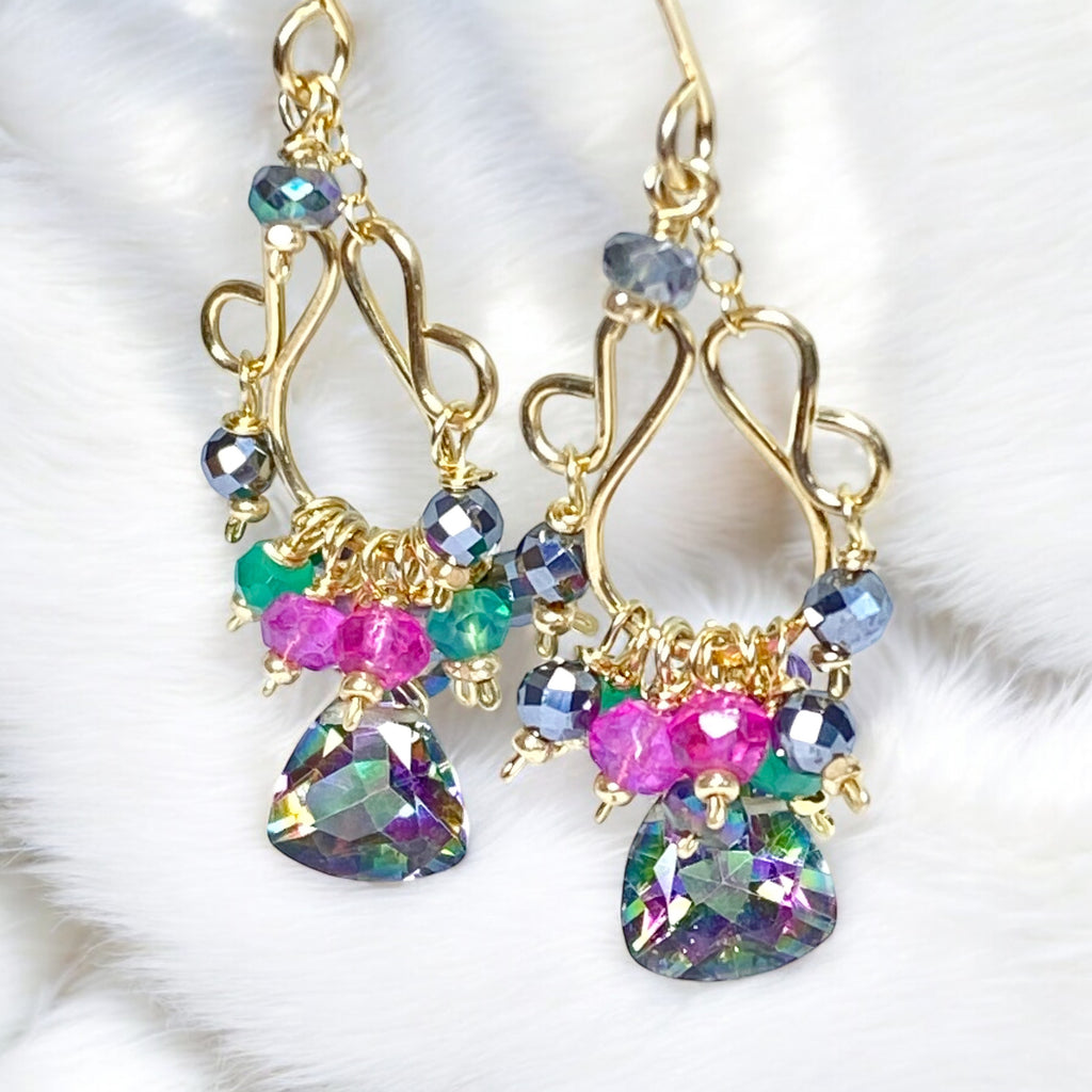 Mystic Topaz Chandelier Earrings Gold Fill and Rose Gold Fill