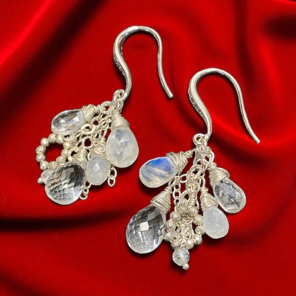 Crystal Quartz Dangle Earrings Sterling Silver Moonstone