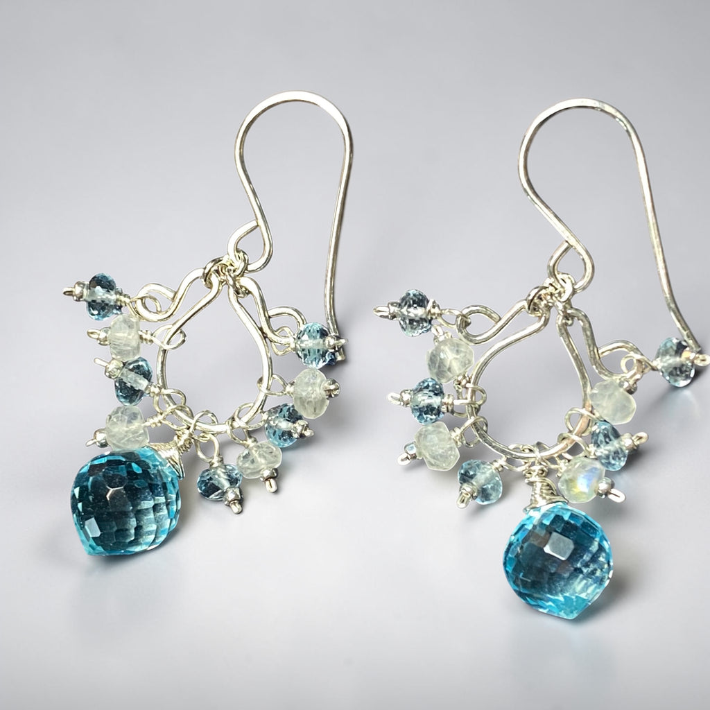 Blue Topaz and Moonstone Chandelier Earrings Sterling Silver - Doolittle