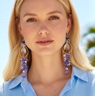 Blue Purple Gemstone Chandelier Hoop Earrings Sterling Silver — Tanzanite Amethyst Kyanite Moonstone - Doolittle