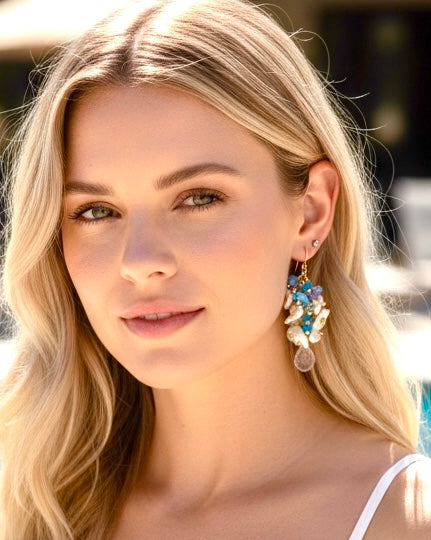 Blue Ethiopian Opal, Keishi Pearl and Gemstone Dangle Earrings Gold - Doolittle