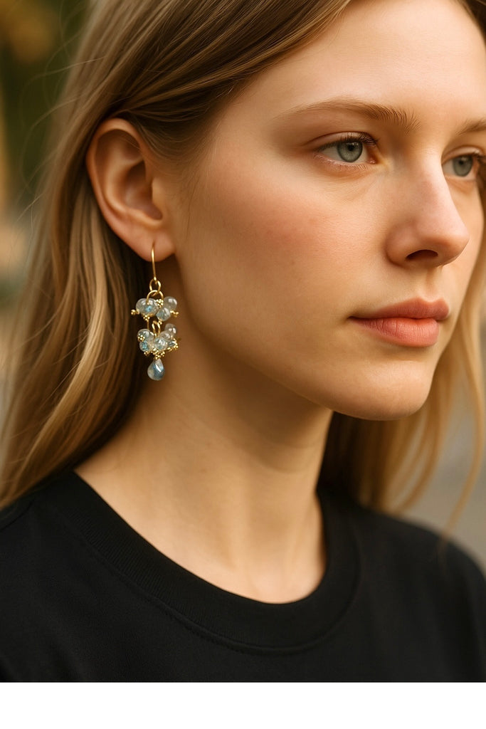 Mystic Labradorite Cluster Earrings Gold Vermeil