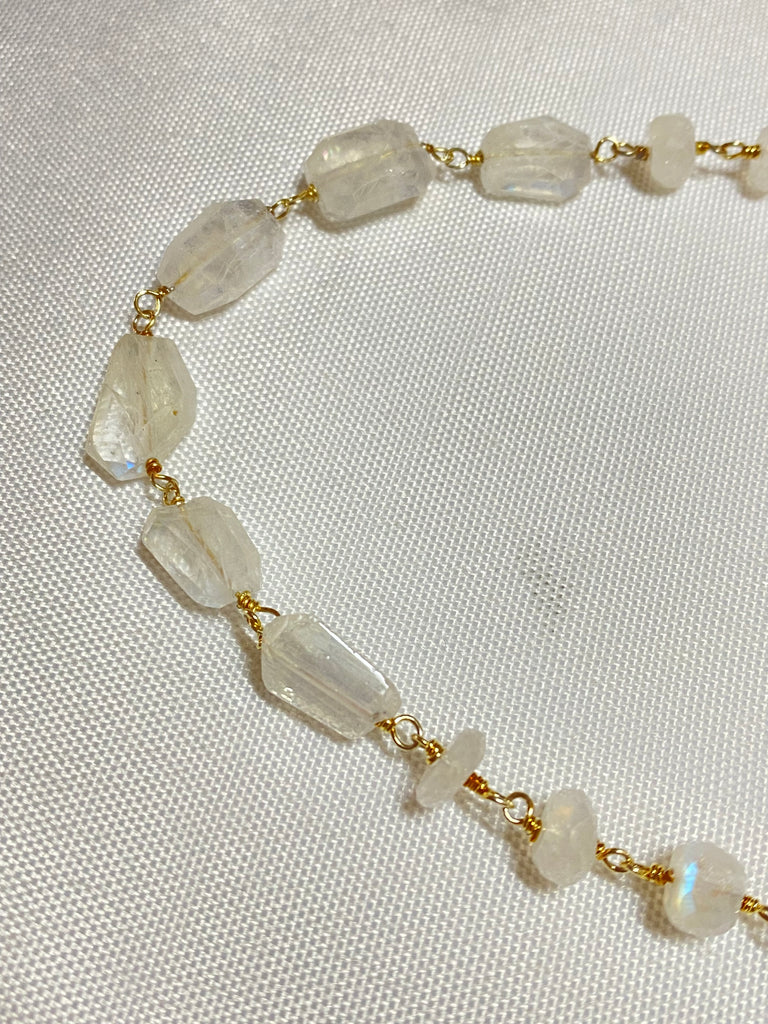 Rainbow Moonstone Triple Strand Long Necklace - Doolittle