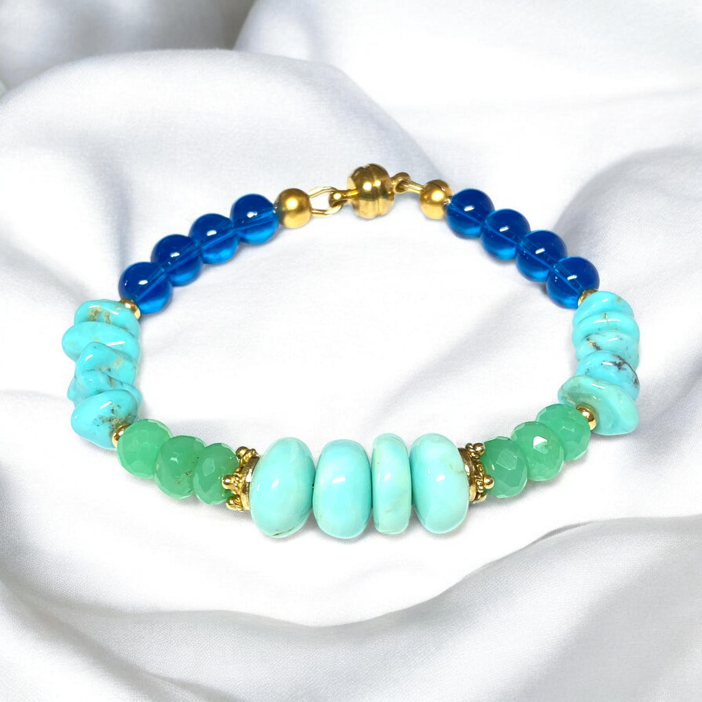 Turquoise Gemstone Bracelet, Chrysoprase Blue Opal Magnetic Clasp Bracelet - Doolittle