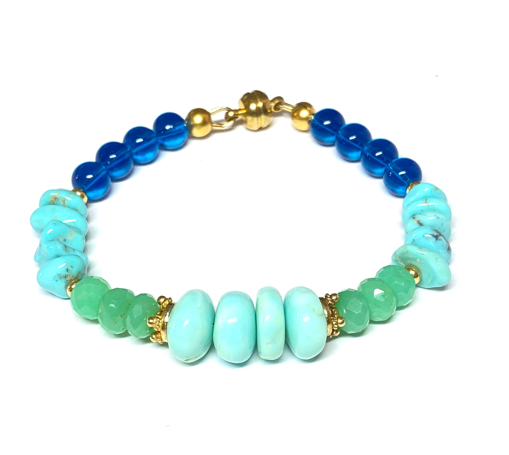 Turquoise Gemstone Bracelet, Chrysoprase Blue Opal Magnetic Clasp Bracelet - Doolittle