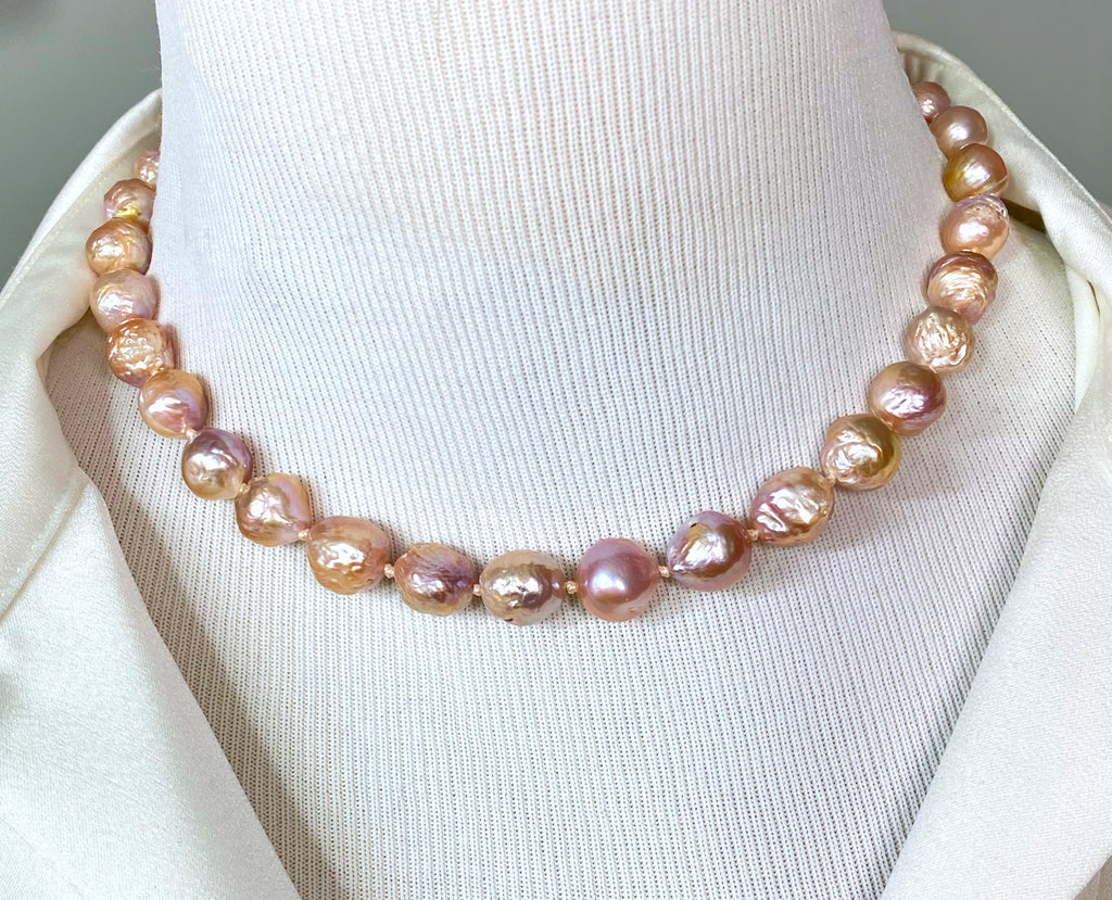 Blush Pink Metallic Edison Pearl Silk Knotted Necklace
